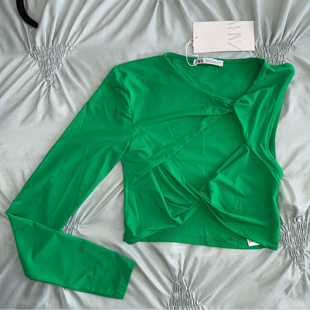 Zara Green Long Sleeve Crop Top
